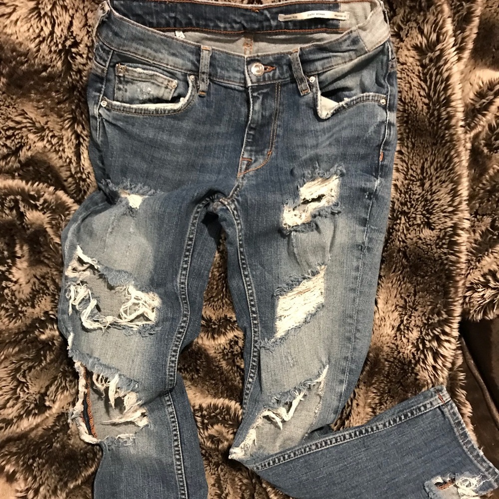 Zara cropped distressed denim